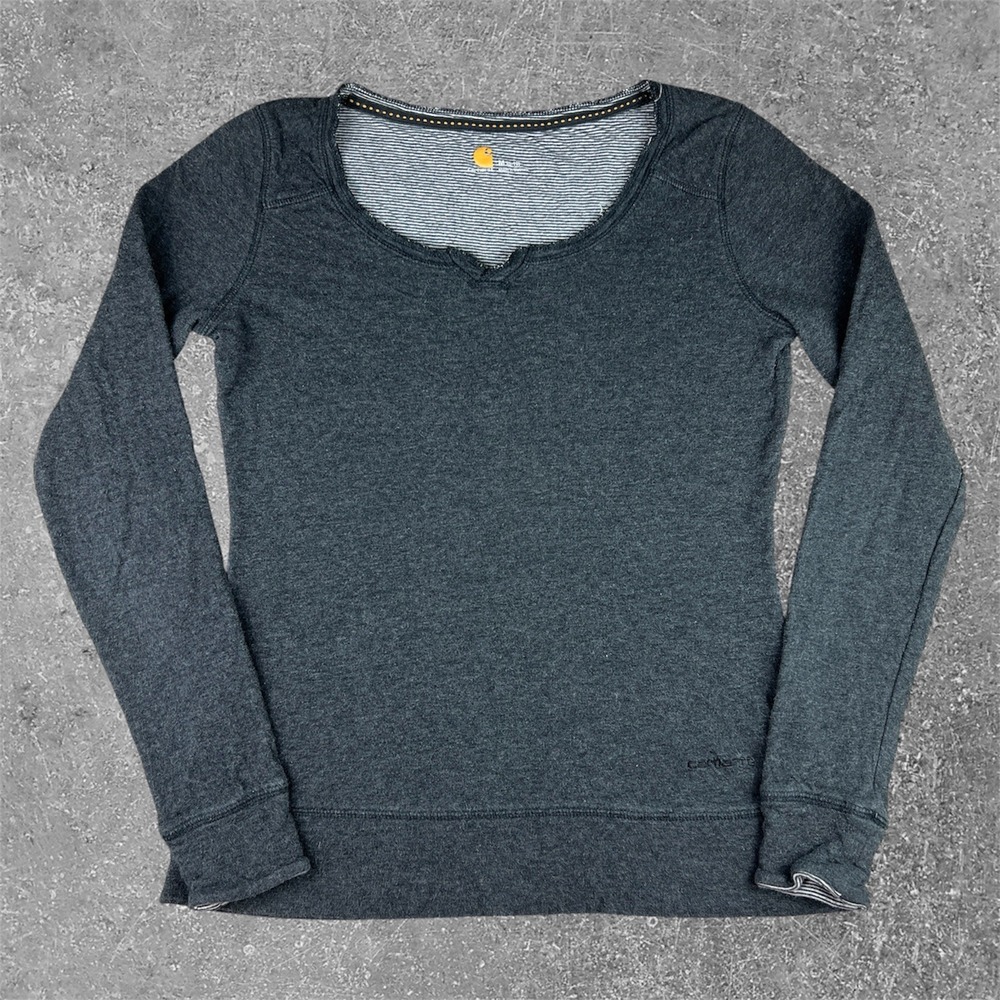 Carhartt Charcoal Gray Notch Neck Long Sleeve Thermal Top Womens Medium 8-10